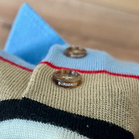 Burberry - Striped Merino Wool Polo Shirt - Blue - Picture 6 of 6